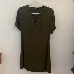 Madewell Olive Green Novella Lace-Up Dress - size XXS